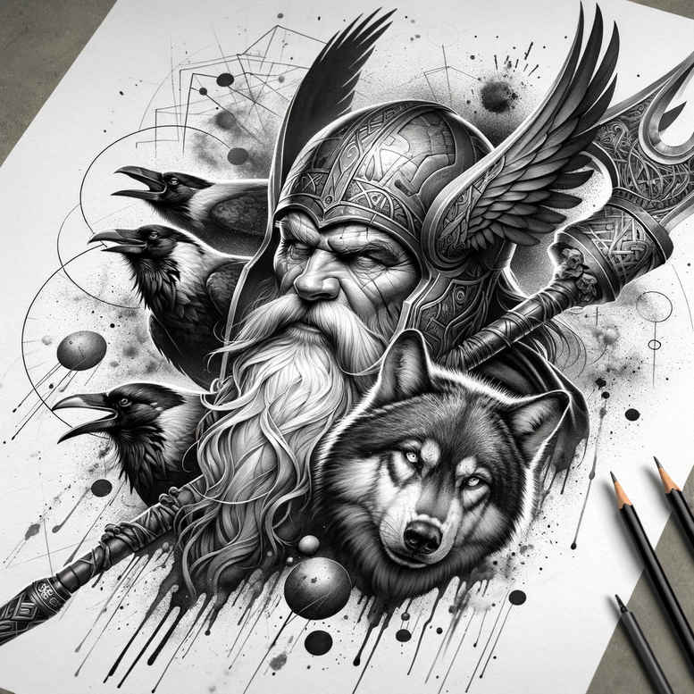 odin tattoo design ideas 3D-rendered ancient symbols stands for resilience