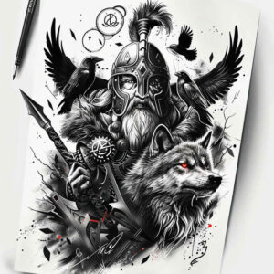 odin tattoo design ideas Realism soft contrast mythic for thigh