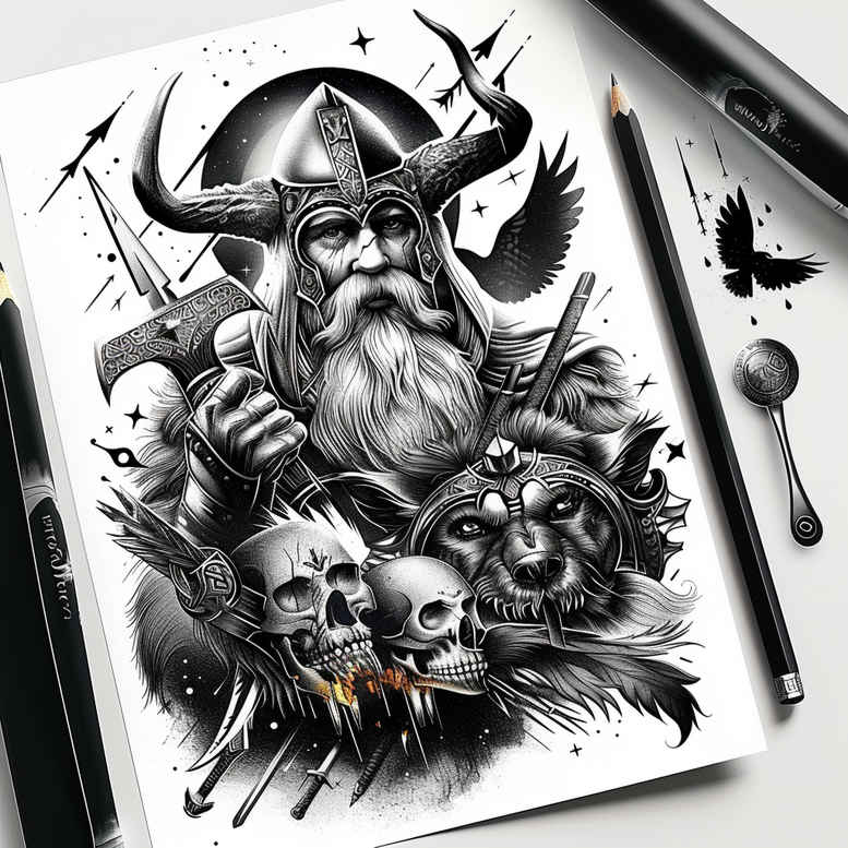 odin tattoo design ideas vintage influence Nordic for lower arm