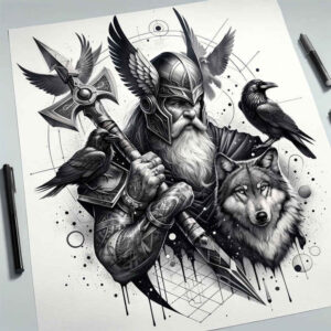 odin tattoo design ideas Realism realistic color protector for knee