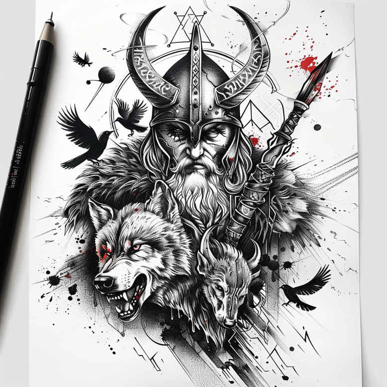 odin tattoo design ideas ornamental strong for knee
