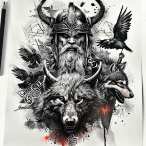 odin tattoo design ideas Surrealism hallucinogenic war for elbow