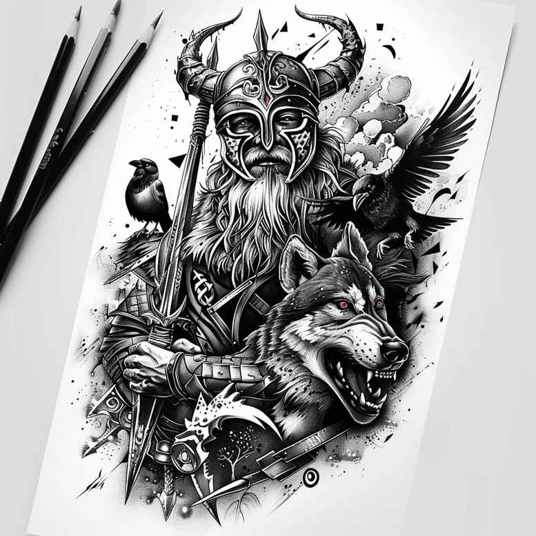 odin tattoo design ideas Surrealism enigmatic war symbol of endurance