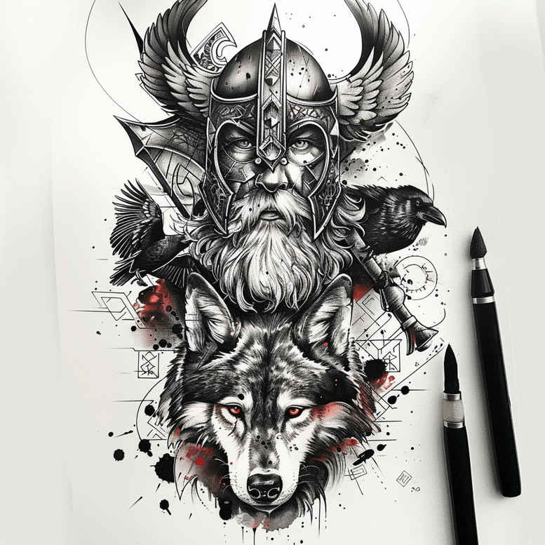 odin-horns-tattoo-horror-surrealism-chromatic-flux – tattoo design ideas free ai generated – Gallery: odin-inkby-ai
