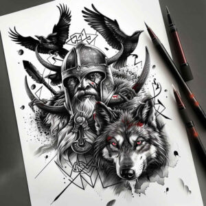 warrior-god – tattoo design ideas free ai generated – realism-photo-realistic – for-inner-arm – Gallery: odin-inkby-ai