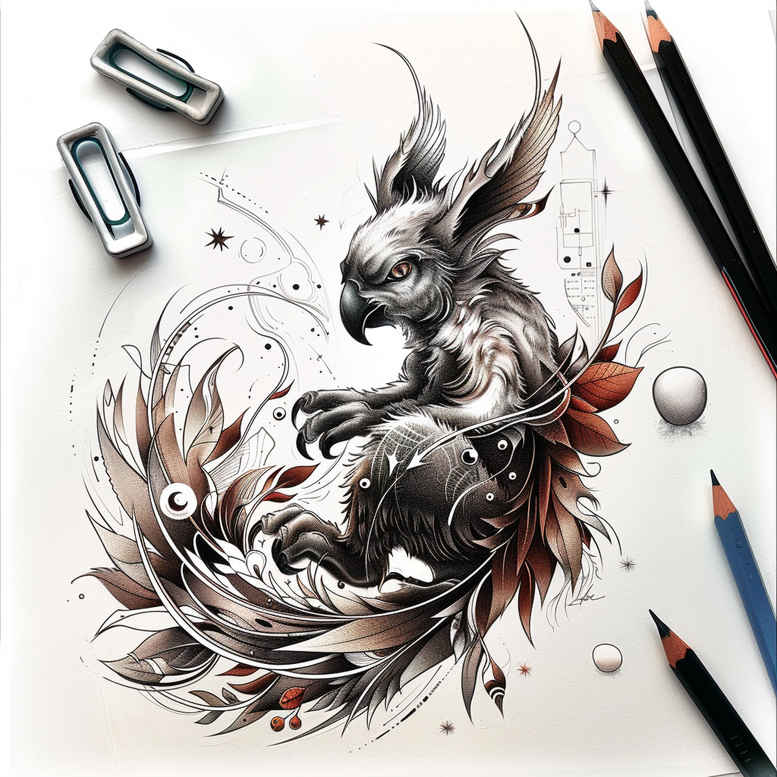 animals-with-feathers – tattoo design ideas free ai generated – realism-realistic-proportions – for-full-back – Gallery: other-animals-inkby-ai
