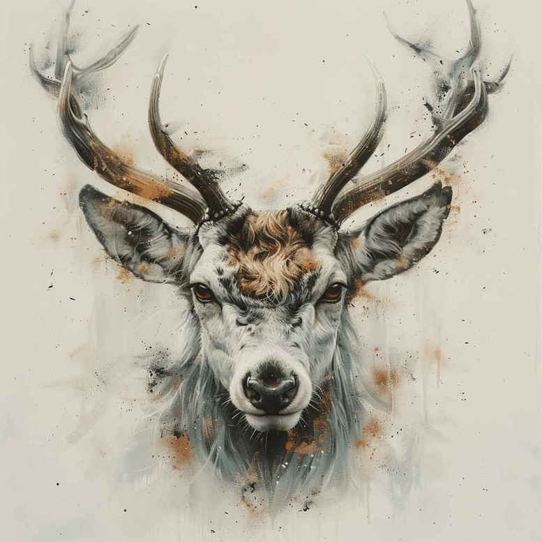 Deer head with antlers in watercolor style, black and grey project concept, suitable for a cover-up.