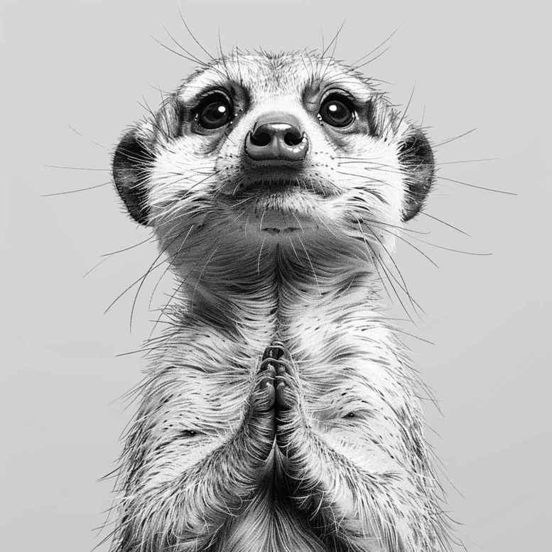Meerkat portrait in black and grey tattoo design concept, a project idea for skin art exploration.