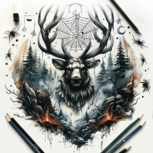 tropical-animals – tattoo design ideas free ai generated – surrealism-transcendent – for-back-of-neck – Gallery: other-animals-inkby-ai