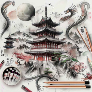 asian-dragons – tattoo design ideas free ai generated – surrealism-displaced-objects – for-arm – Gallery: other-asia-inkby-ai
