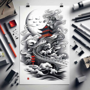 asian-fish – tattoo design ideas free ai generated – neotraditional-artistic-contrast – for-upper-arm – Gallery: other-asia-inkby-ai