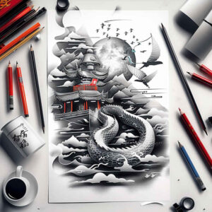 asian-wavy-patterns – tattoo design ideas free ai generated – neotraditional-structured-design – for-shoulder-blade – Gallery: other-asia-inkby-ai