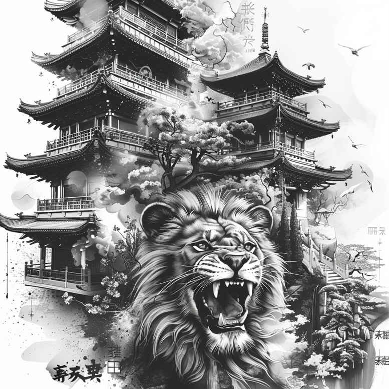 mythical-asian-motifs – tattoo design ideas free ai generated – realism-gradient-tones – for-lower-back – Gallery: other-asia-inkby-ai