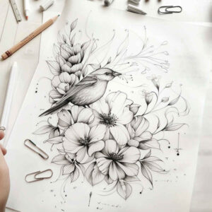 bird-contour-tattoo – tattoo design ideas free ai generated – neotraditional-subtle-tone – for-side-torso – Gallery: other-birds-inkby-ai