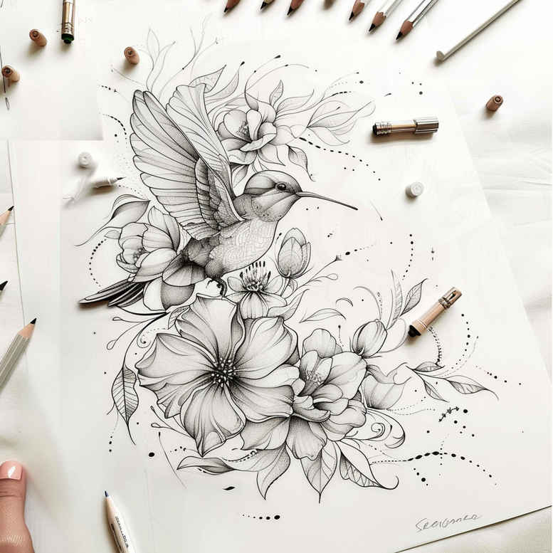 bird-dot-tattoo – tattoo design ideas free ai generated – realism-highlight-detail – for-scapula – Gallery: other-birds-inkby-ai