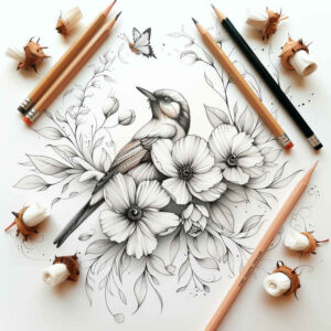 bird-line-tattoo – tattoo design ideas free ai generated – surrealism-timeless – for-elbow – Gallery: other-birds-inkby-ai