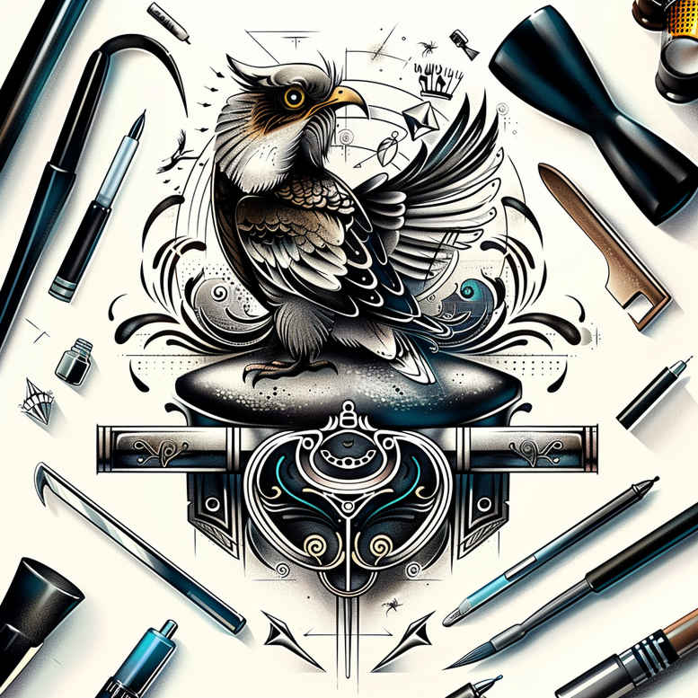 bird-of-prey-tattoo – tattoo design ideas free ai generated – neotraditional-dynamic-color – for-upper-chest – Gallery: other-birds-inkby-ai
