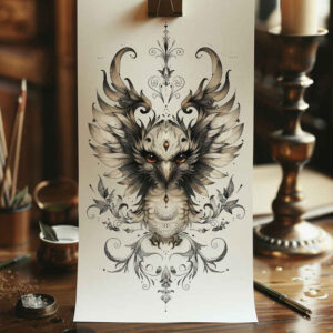 bird-of-prey-tattoo – tattoo design ideas free ai generated – surrealism-vivid-hallucination – for-spine – Gallery: other-birds-inkby-ai