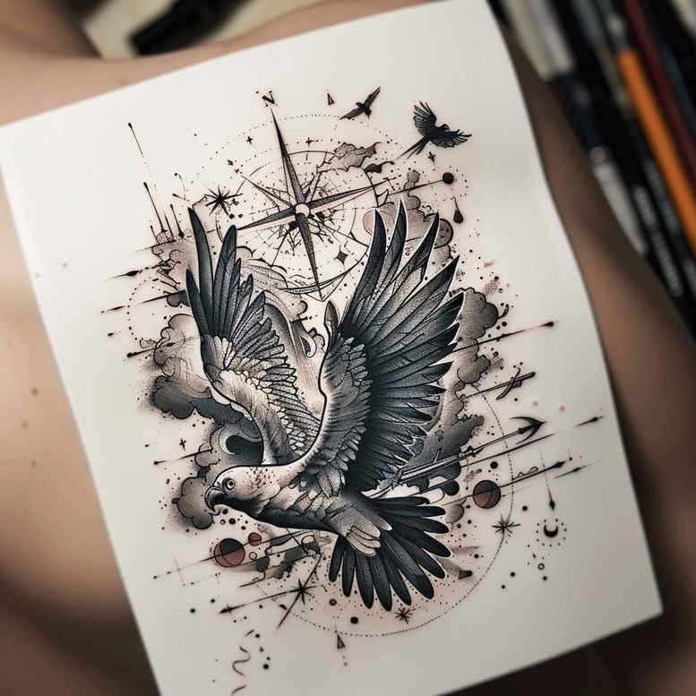 bird-shadow-tattoo – tattoo design ideas free ai generated – realism-emotional-depth – for-shoulder – Gallery: other-birds-inkby-ai