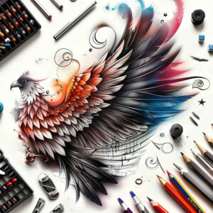 bird-symbol-tattoo – tattoo design ideas free ai generated – surrealism-unconscious-imagery – for-upper-back – Gallery: other-birds-inkby-ai