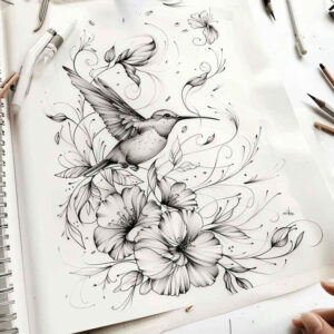 bird-tattoo – tattoo design ideas free ai generated – surrealism-distorted-reality – for-behind-ear – Gallery: other-birds-inkby-ai
