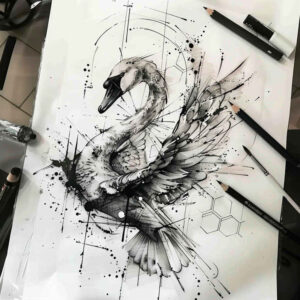 bird-tattoo – tattoo design ideas free ai generated – surrealism-shadow-play – for-abdomen – Gallery: other-birds-inkby-ai