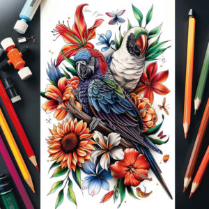 colorful-bird-tattoo – tattoo design ideas free ai generated – surrealism-fantastical – for-nape – Gallery: other-birds-inkby-ai