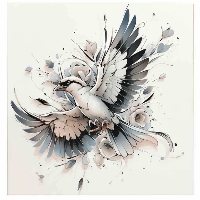 delicate-bird-tattoo – tattoo design ideas free ai generated – neotraditional-artistic-contrast – for-elbow – Gallery: other-birds-inkby-ai