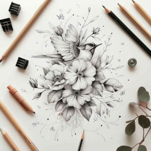 detailed-bird-tattoo – tattoo design ideas free ai generated – surrealism-shifting-shapes – for-ribs – Gallery: other-birds-inkby-ai