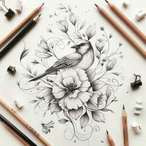 feathered-bird-tattoo – tattoo design ideas free ai generated – neotraditional-balanced-tones – for-elbow – Gallery: other-birds-inkby-ai