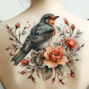 fine-detail-bird-tattoo – tattoo design ideas free ai generated – surrealism-psychic-energy – for-calf – Gallery: other-birds-inkby-ai
