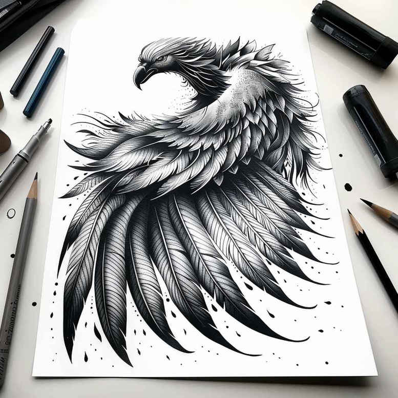 fine-line-bird-tattoo – tattoo design ideas free ai generated – surrealism-enigmatic – for-temple – Gallery: other-birds-inkby-ai
