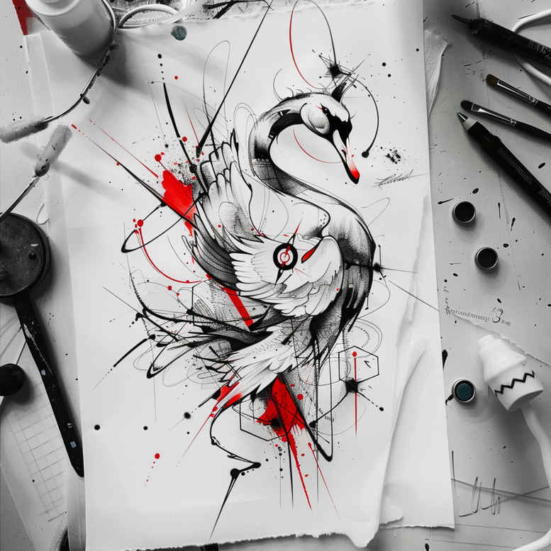 forest-bird-tattoo – tattoo design ideas free ai generated – surrealism-shimmering-forms – for-thigh – Gallery: other-birds-inkby-ai