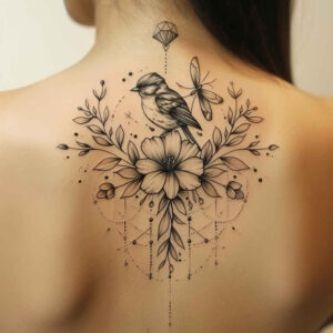 geometric-bird-tattoo – tattoo design ideas free ai generated – realism-textured-skin – for-side-torso – Gallery: other-birds-inkby-ai