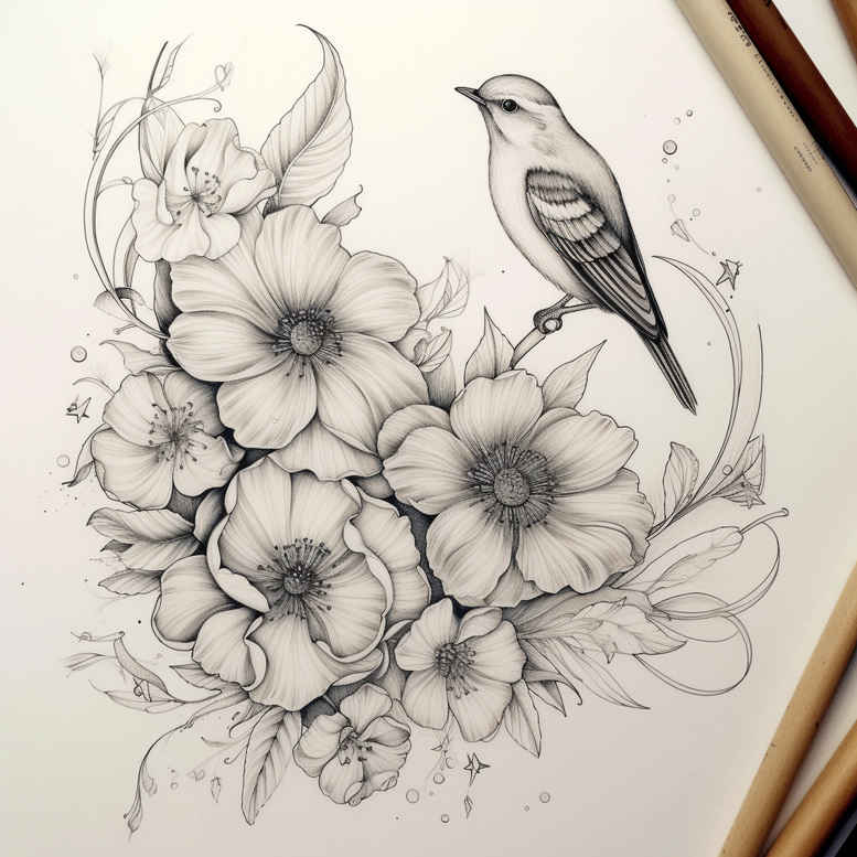 harmony-bird-tattoo – tattoo design ideas free ai generated – surrealism-dynamic-shapes – for-scapula – Gallery: other-birds-inkby-ai