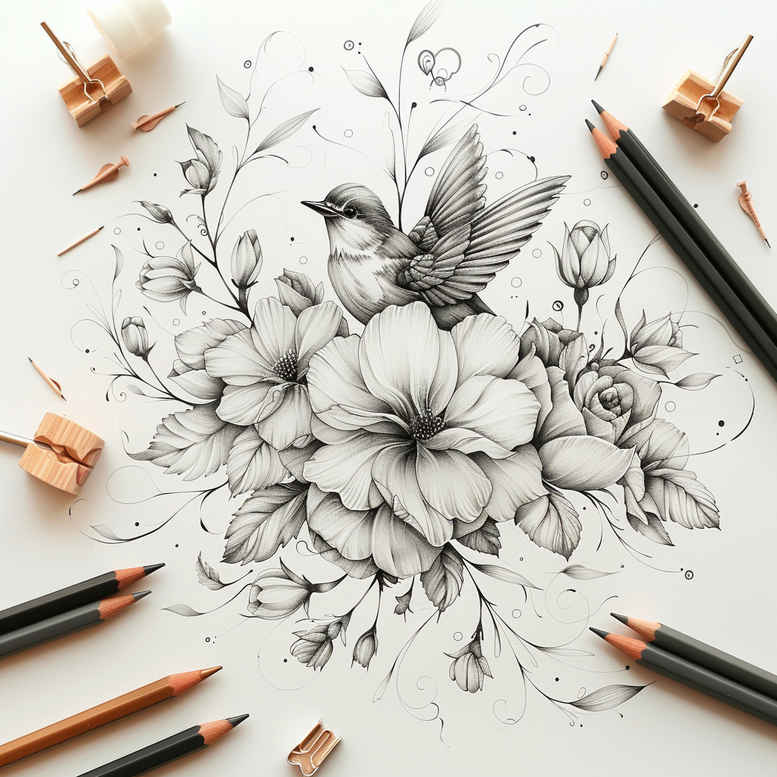 inspirational-bird-tattoo – tattoo design ideas free ai generated – neotraditional-clear-lines – for-calf – Gallery: other-birds-inkby-ai