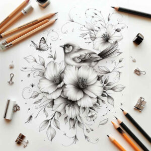 nature-bird-tattoo – tattoo design ideas free ai generated – neotraditional-subtle-tone – for-heel – Gallery: other-birds-inkby-ai