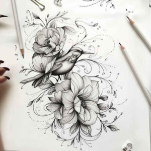 ornamental-bird-tattoo – tattoo design ideas free ai generated – neotraditional-classic-composition – for-foot – Gallery: other-birds-inkby-ai