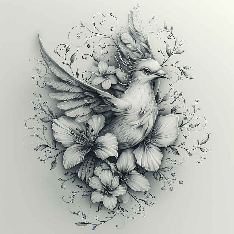ornamental-bird-tattoo – tattoo design ideas free ai generated – neotraditional-subtle-tone – for-arm – Gallery: other-birds-inkby-ai