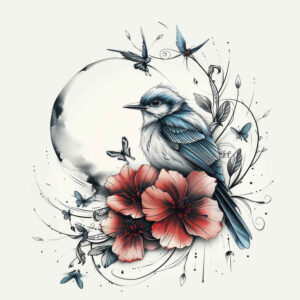 ornamental-bird-tattoo – tattoo design ideas free ai generated – surrealism-vivid-hallucination – for-lower-arm – Gallery: other-birds-inkby-ai