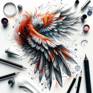 ornamental-feather-bird-tattoo – tattoo design ideas free ai generated – neotraditional-enhanced-shading – for-wrist-side – Gallery: other-birds-inkby-ai