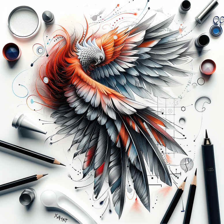 ornamental-feather-bird-tattoo – tattoo design ideas free ai generated – neotraditional-enhanced-shading – for-wrist-side – Gallery: other-birds-inkby-ai