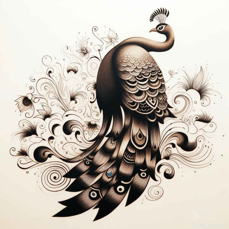 ornamental-feather-bird-tattoo – tattoo design ideas free ai generated – realism-realistic – for-elbow – Gallery: other-birds-inkby-ai