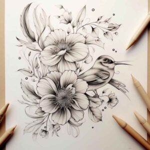 ornamental-feather-bird-tattoo – tattoo design ideas free ai generated – surrealism-unreal-light – for-shoulder-blade – Gallery: other-birds-inkby-ai