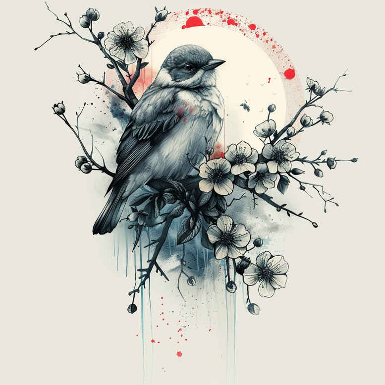 shaded-bird-tattoo – tattoo design ideas free ai generated – realism-reflection-effect – for-lower-back – Gallery: other-birds-inkby-ai