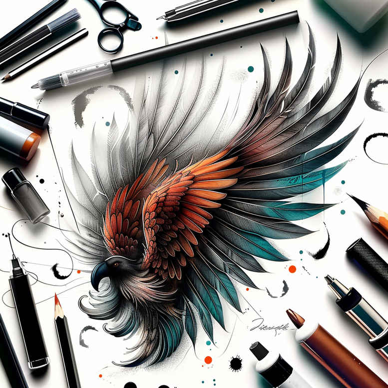 symbolic-bird-tattoo – tattoo design ideas free ai generated – realism-crisp-detail – for-side-torso – Gallery: other-birds-inkby-ai