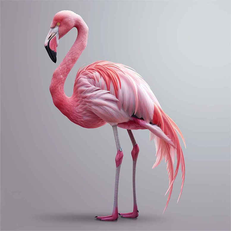 Pink flamingo tattoo project on a pale gradient background; pink tones, cover-up-ready.