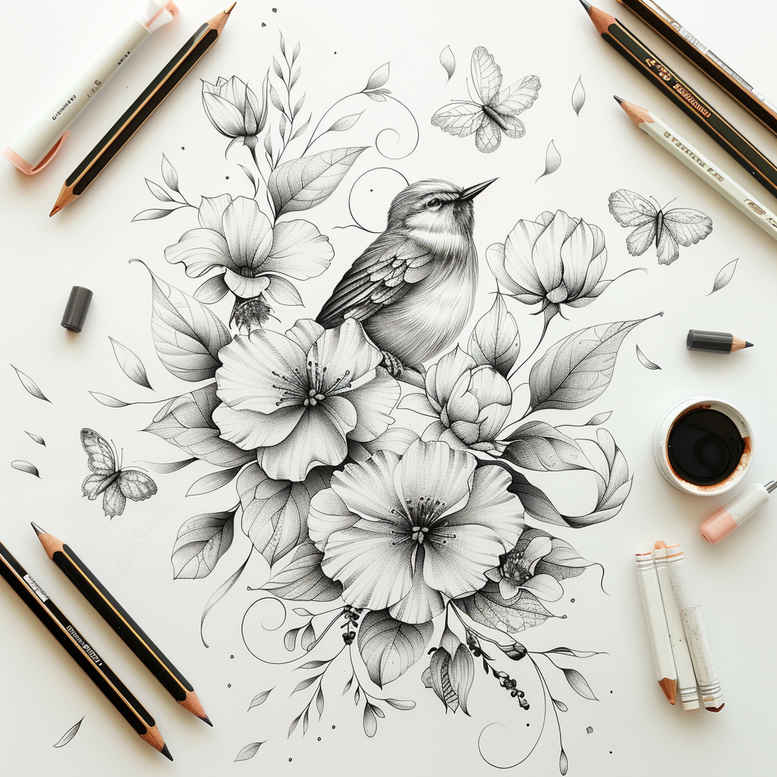 other-birds tattoo design ideas Neotraditional vivid color detailed eyes represents courage