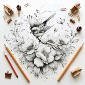other-birds tattoo design ideas Surrealism fluid forms detailed eyes shows strength