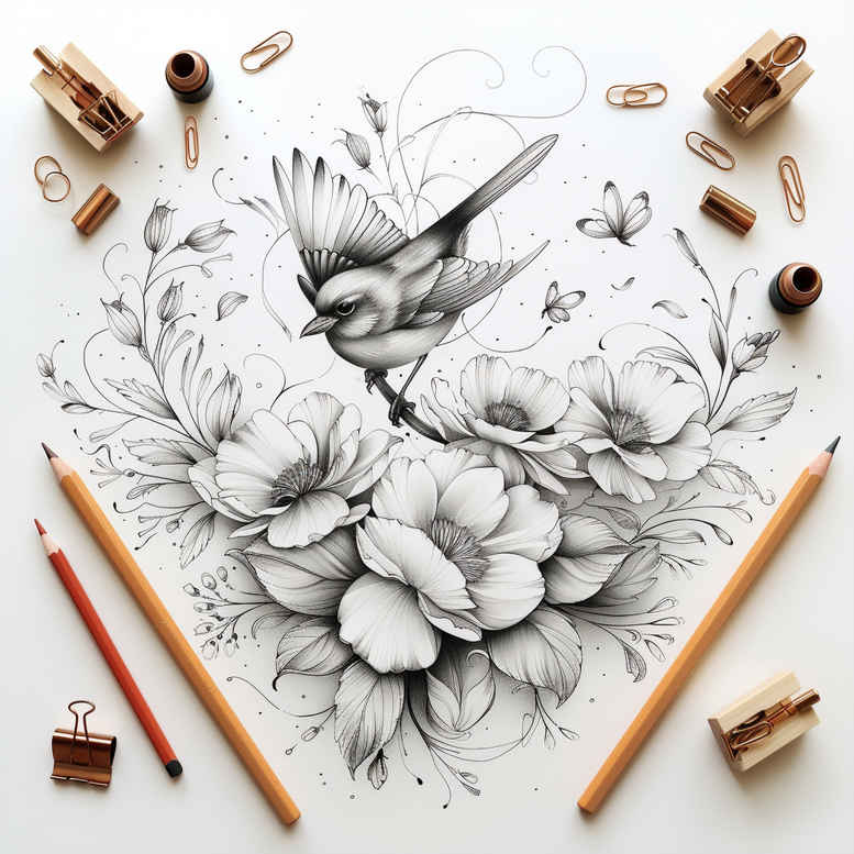 other-birds tattoo design ideas Surrealism fluid forms detailed eyes shows strength